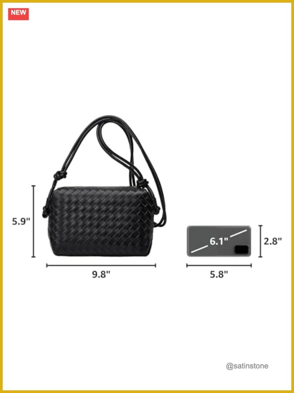 Woven Vegan Leather Crossbody Bag - Compact Minimalist Handbag for Daily Wear - Picture 3 of 7
